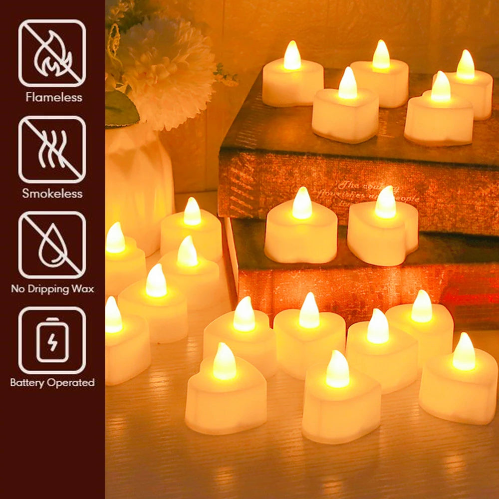 24 Stück hochwertige Flameless LED Kerzen für Zuhause – Herzförmige elektronische Teelichter für Weihnachtsfeiern, Hochzeiten und festliche Dekoration
