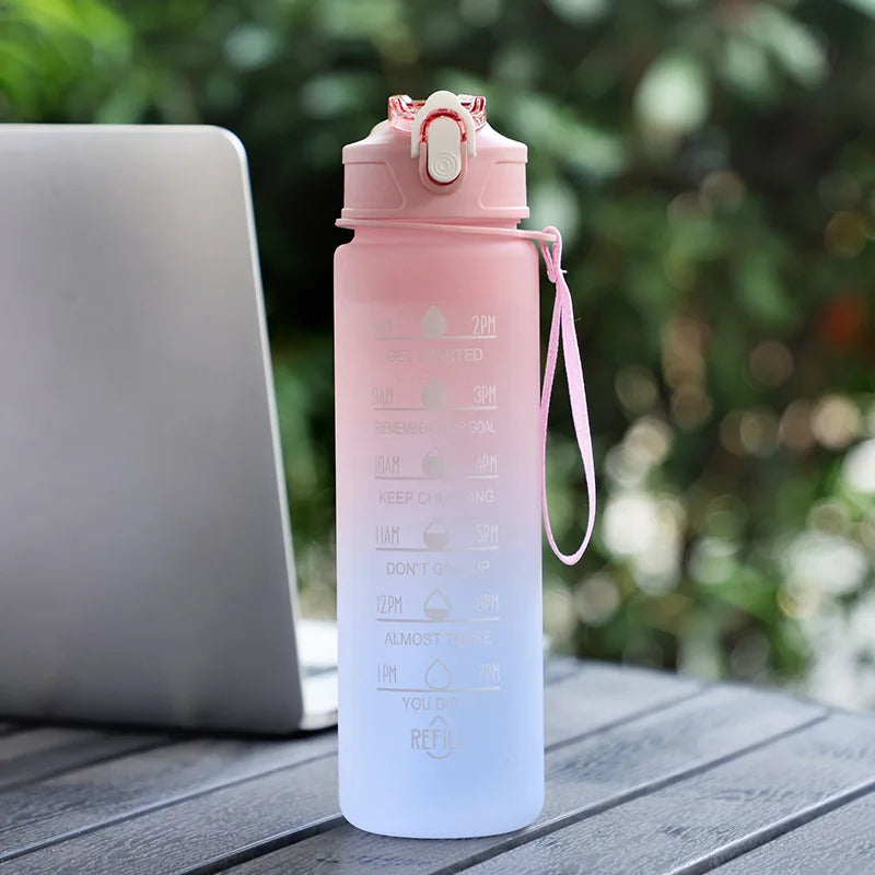 Motivierende Wasserflasche 900/1000ml – Auslaufsichere Trinkflasche für Sport, Gym, Outdoor & Reisen