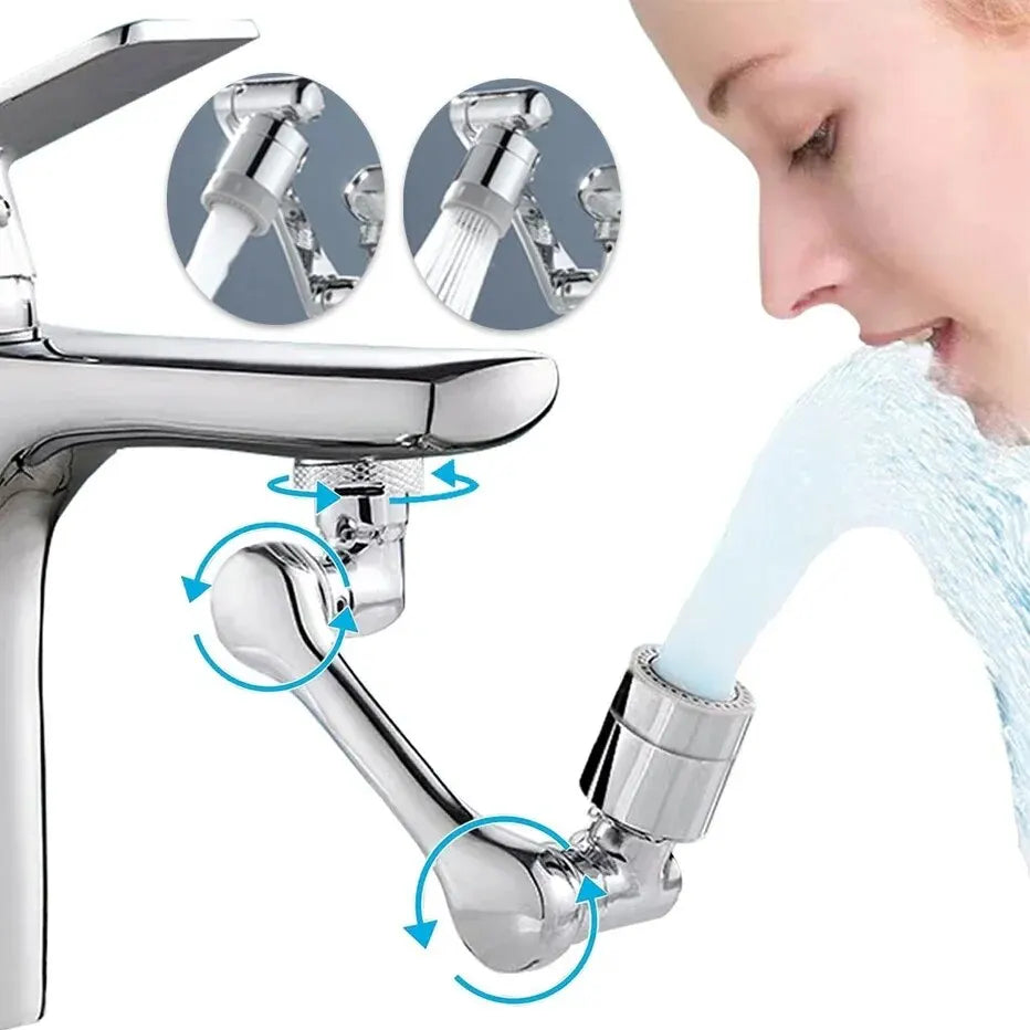 Universal Rotations-Wasserhahn-Verlängerung mit 1080° Sprühkopf – Robotischer Arm-Aufsatz für Wasserhähne, Ideal für Küche, Mischbatterie und Wasserstrahlregelung