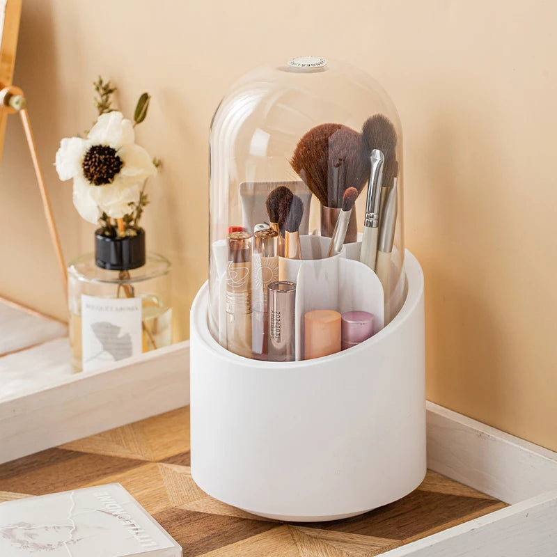 Rotierender Make-up-Pinsel-Organizer – Tragbare, multifunktionale, staubdichte Aufbewahrungsbox für Lippenstift, Lidschatten und Kosmetik