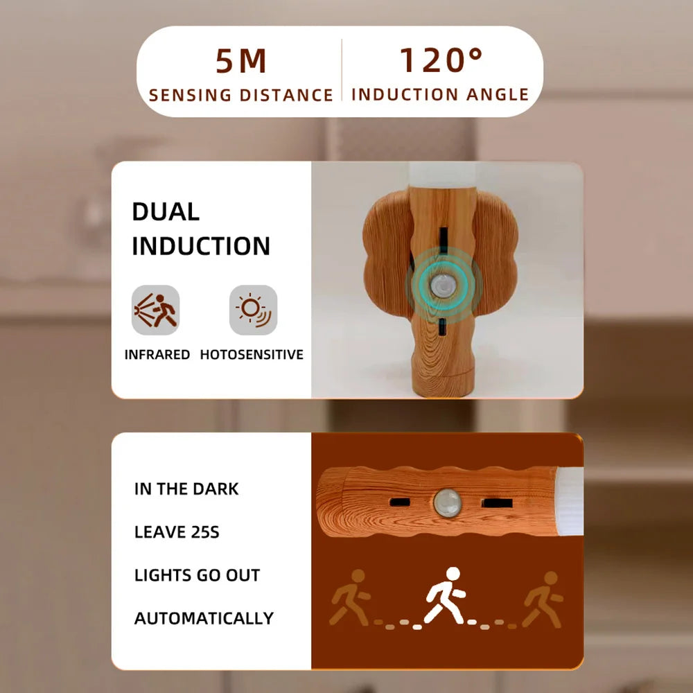 3 in 1 Induktionswandlampe USB wiederaufladbare magnetische Wandlampe Holz Farbe Nachttischlampe Elektrische Fackel für Korridor Schlafzimmer