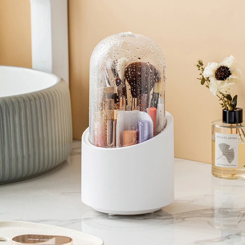 Rotierender Make-up-Pinsel-Organizer – Tragbare, multifunktionale, staubdichte Aufbewahrungsbox für Lippenstift, Lidschatten und Kosmetik