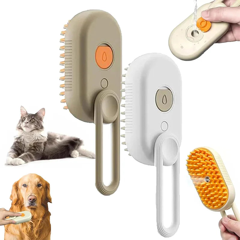 3-in-1 Elektrische Dampf Haustierhaarbürste für Hunde und Katzen – Multifunktionale Reinigungsbürste mit Dampfspray, Massagefunktion und Haarentfernung für ein glückliches Haustier