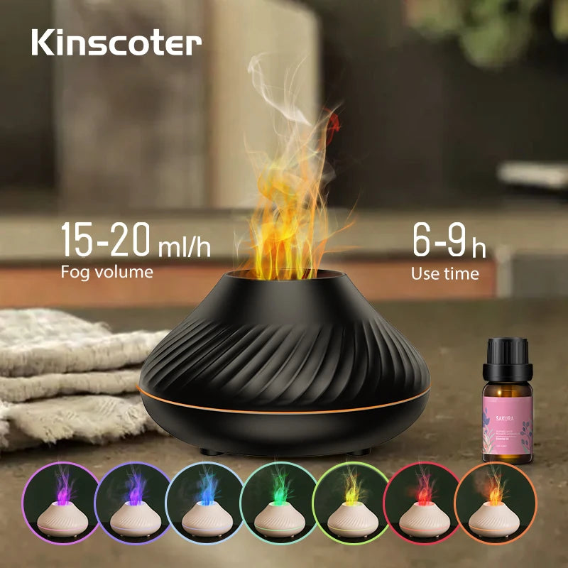130ml Volcanic Aroma Diffusor - Tragbarer USB Luftbefeuchter mit ätherischem Öl und Farbflamme-Nachtlicht