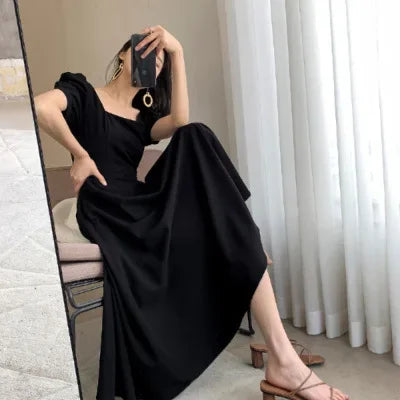 Elegantes Plus-Size-Kleid im Tee-Pause-Stil mit Ein-Wort-Kragen, über dem Knie lang, neuer Stil im Audrey Hepburn Stil