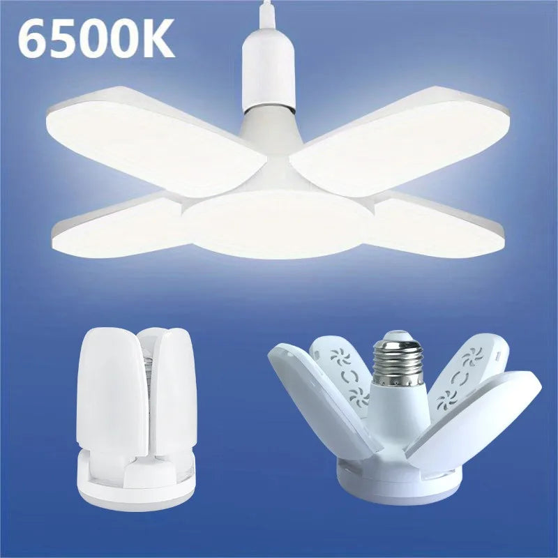 28W Faltbare LED Deckenleuchte mit E27 Sockel, 40W Verformbar, 6500K Weißes Licht für Heim, Garage und Lager, AC220V/110V