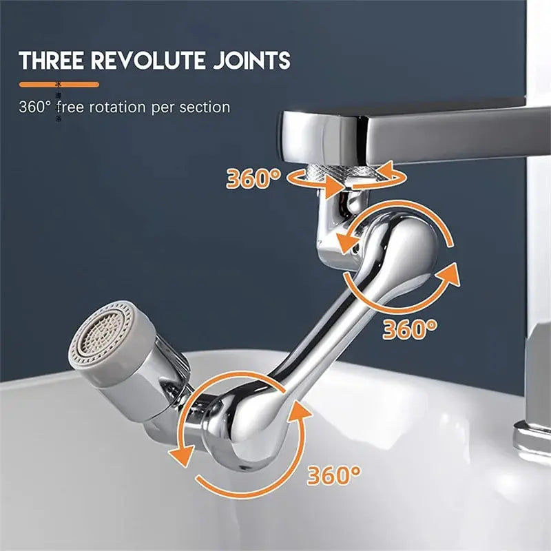 Universal Rotations-Wasserhahn-Verlängerung mit 1080° Sprühkopf – Robotischer Arm-Aufsatz für Wasserhähne, Ideal für Küche, Mischbatterie und Wasserstrahlregelung