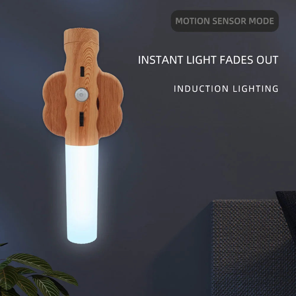 3 in 1 Induktionswandlampe USB wiederaufladbare magnetische Wandlampe Holz Farbe Nachttischlampe Elektrische Fackel für Korridor Schlafzimmer