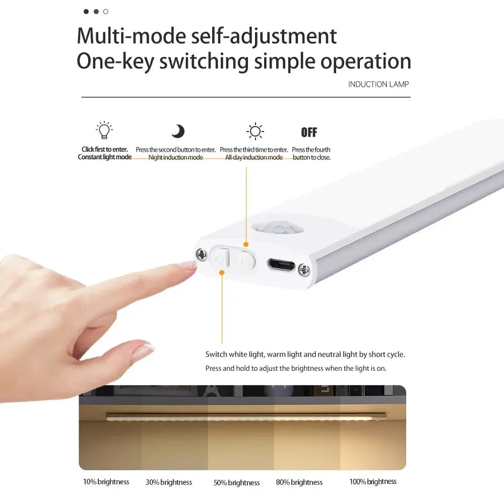LED Schranklicht mit Bewegungsmelder – USB Type-C wiederaufladbar, Auto-On/Off, Verschiedene Längen für Küche & Kleiderschrank