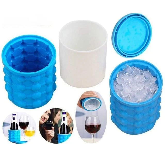 Hochwertiger Silikon-Eiswürfelbereiter mit runden Eiswürfelformen und tragbarem Eiskübel - Perfekt für die Zubereitung und Kühlung von Eis für Wein, Bier und Whiskey in der Küche