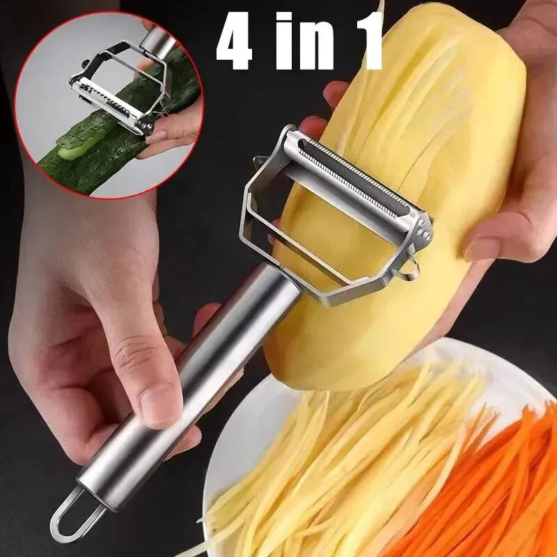 4-in-1 Gemüseschneider und Schäler – Multifunktionaler Edelstahl-Küchenhelfer mit Julienne-Schneider, Kartoffelschneider und Reibe, Ideal für Obst, Gemüse und Kartoffeln