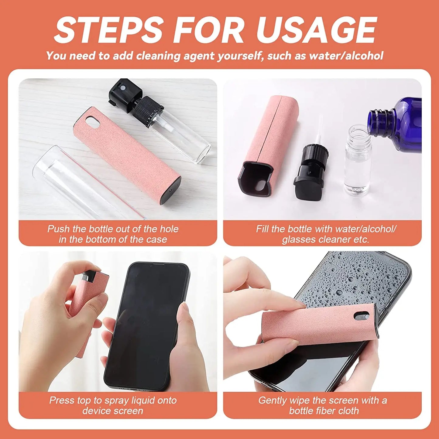 2-in-1 Bildschirm-Reinigungsset – Sprühflasche und Mikrofaser-Tuch für Handy, PC, Tablet und iPad, Effektive Staubentfernung und Politur