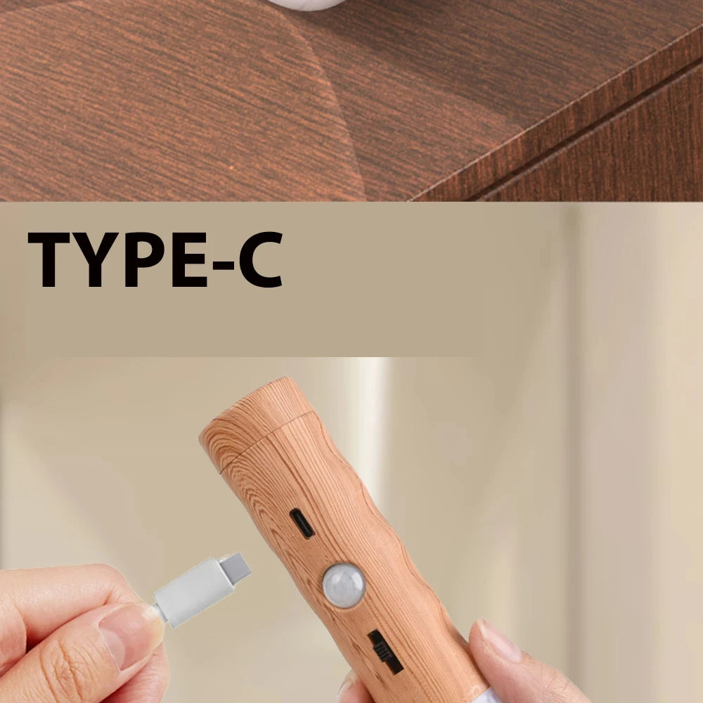 Magnetische USB LED Holzlampe - Nachtlicht für Küche, Schrank, Treppe und Nachttisch, Fackellampe für die Wand