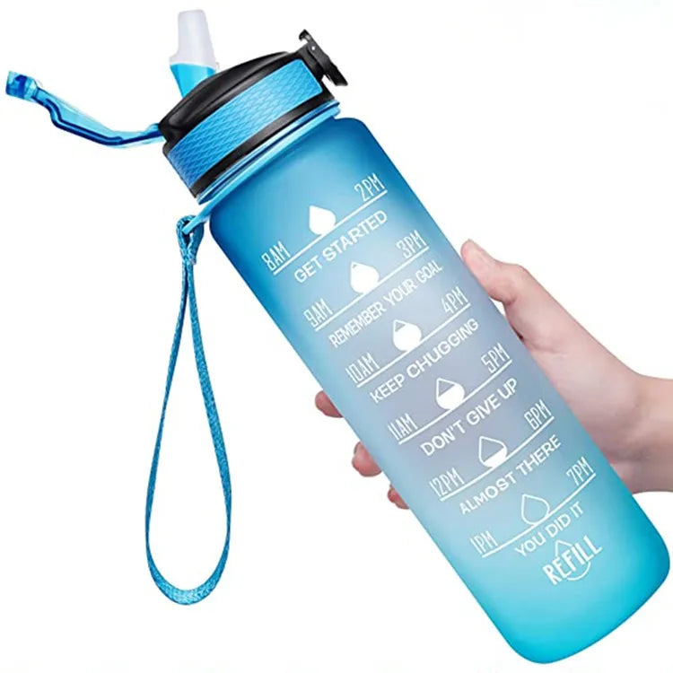 Motivierende Wasserflasche 900/1000ml – Auslaufsichere Trinkflasche für Sport, Gym, Outdoor & Reisen