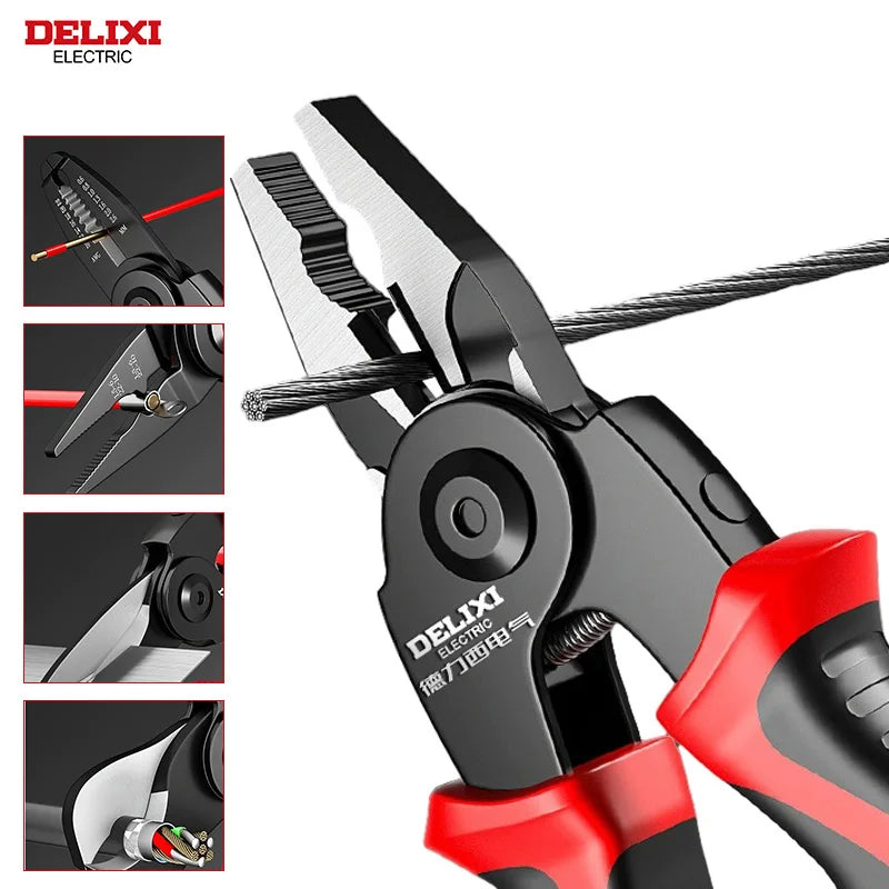 DELIXI Multifunktionszangen-Set 5-in-1 – Interchangeable Plier Heads für Draht, Kabel, Abisolieren, Crimpen & Klemmen, Profi-Werkzeug für Elektrik & Handwerk