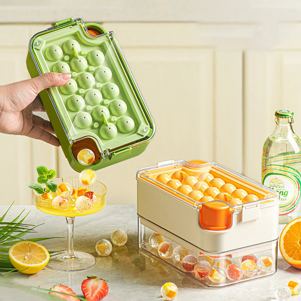 3-in-1 Eiswürfelform: Eisball-Form und Eiswürfelbehälter mit Aufbewahrungsbox, Eisform für Bier und Whisky
