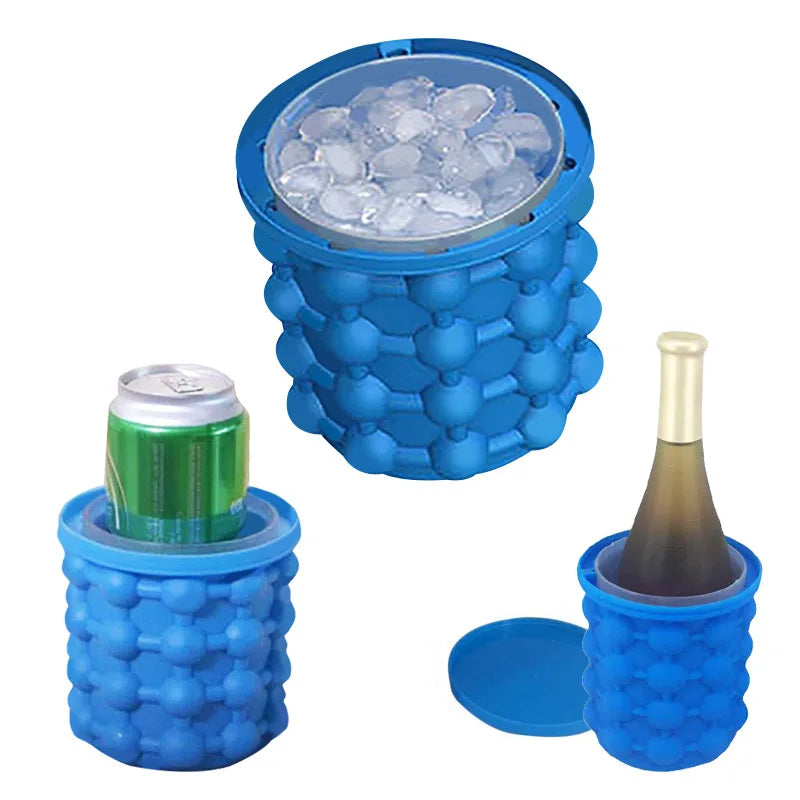 Silikon-Eiswürfelbucket mit Eiswürfelformen für runde Eiswürfel und tragbarem Eiskübel - Perfekt für die Küche und Partys, ideal für Whiskey und andere Getränke, Kühlender Ice-Bucket