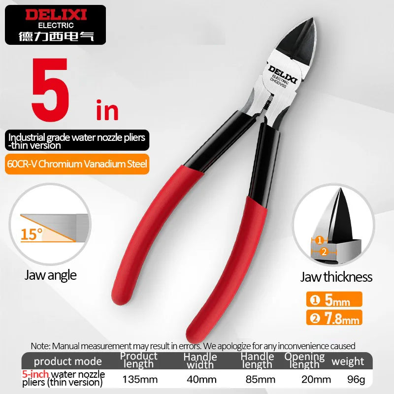 DELIXI Seitenschneider & Elektronikzange – Nozzle Pliers, Diagonalzange & Industrieschere für Kabel, Metalldraht, Kunststoff & Holz