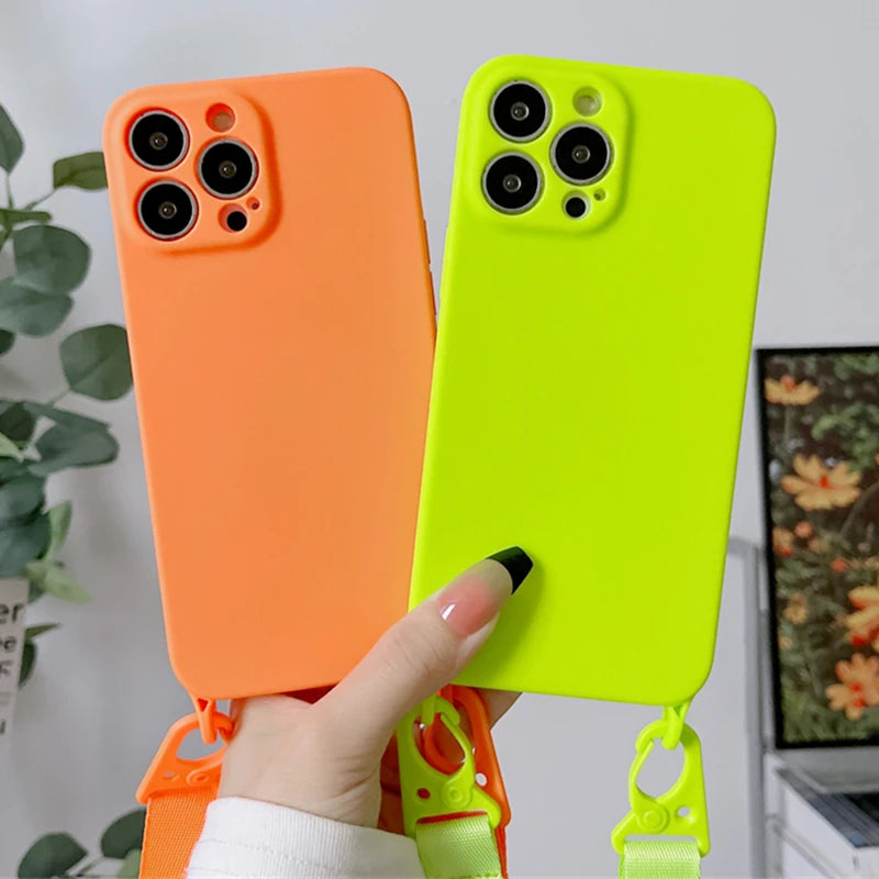 Stylischer Crossbody-Halsriemen aus Silikon für iPhone 15, 14 Pro Max, 13, 12, 11, X, XR, XS Max, 7, 8 Plus - Lanyard-Hülle für bequemes Tragen und optimalen Schutz