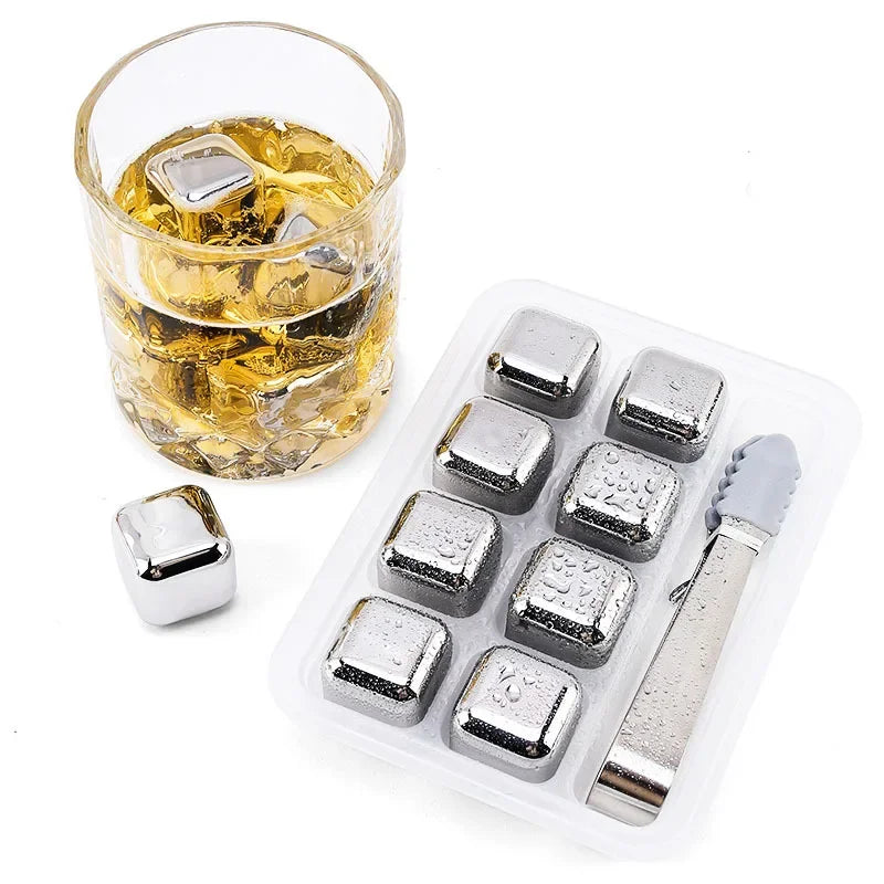 4/6/8 Stück Edelstahl-Eiswürfeln Set – Wiederverwendbare Kühlsteine für Whiskey und Wein, Kühlwürfel für Partys und Bars