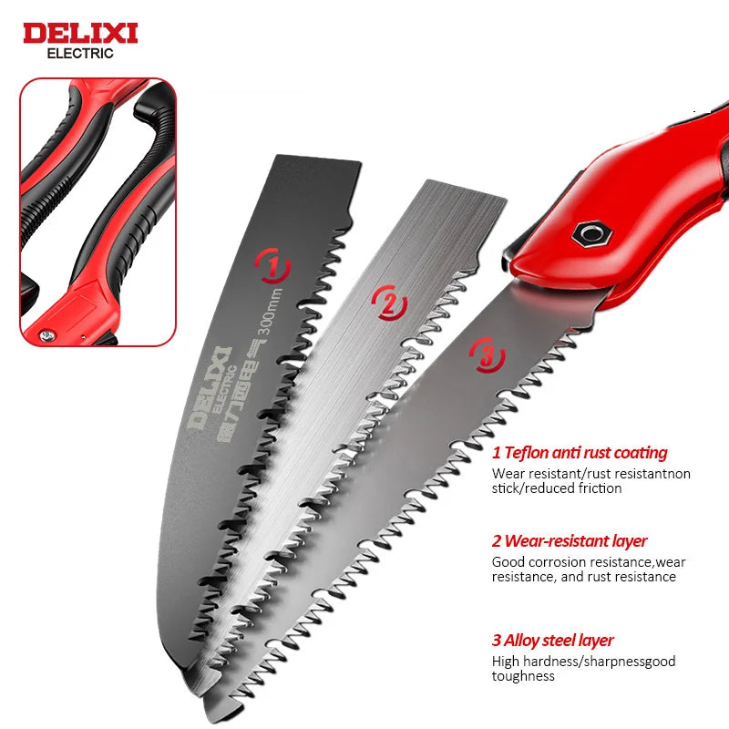 DELIXI Faltsäge mit SK5-Klinge – Klappsäge für Holz, Gartenarbeit, Camping & DIY, Einhand-Faltmechanismus, scharf & langlebig