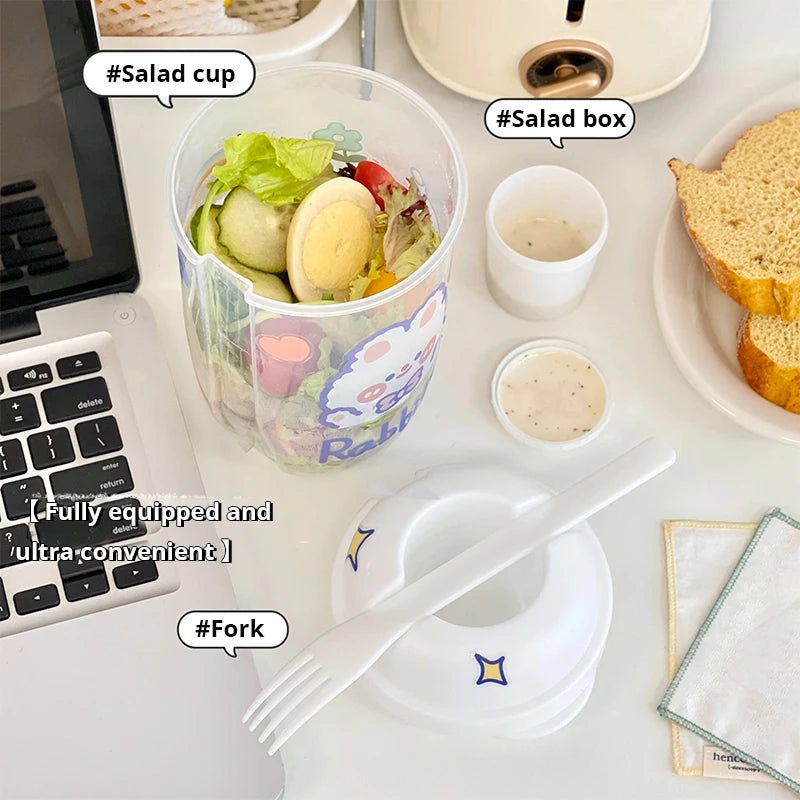 Tragbarer Salatbehälter in Weiß/Grün – Flaschenförmige Bento-Box für Salate, inklusive Gabel, für Mittagessen und unterwegs, Praktische Lunchbox für frische Mahlzeiten, Moderner Salatbecher