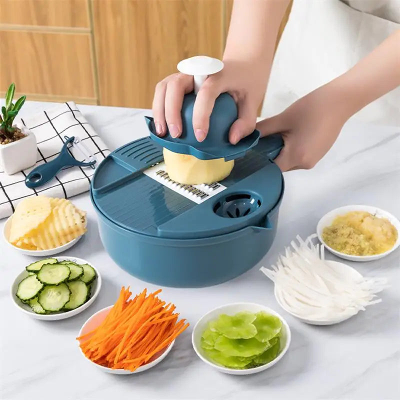 Küchen-Set, Multifunktionale Küchensalatwerkzeuge in Grün/Blau/Rosa - Manuelle Gemüseschneider und Hobel für Karotten und Kartoffeln, Praktische Küchenhelfer