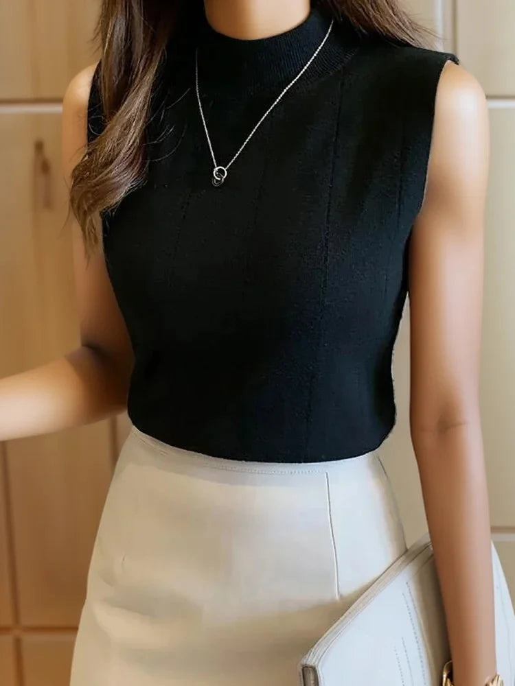 Frühlingshafte Gestrickte Grüne Tanktops für Frauen - Dünne Oberteile, Grundlegende Lässige Tanktops mit O-Ausschnitt, Ärmellose Oberteile für den Sommer in verschiedenen Farben