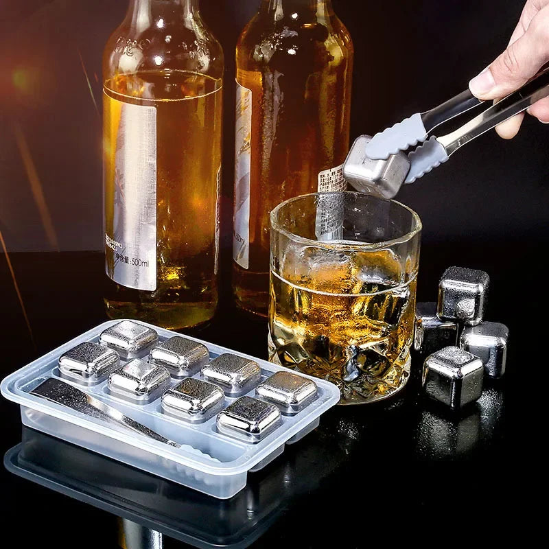 4/6/8 Stück Edelstahl-Eiswürfeln Set – Wiederverwendbare Kühlsteine für Whiskey und Wein, Kühlwürfel für Partys und Bars