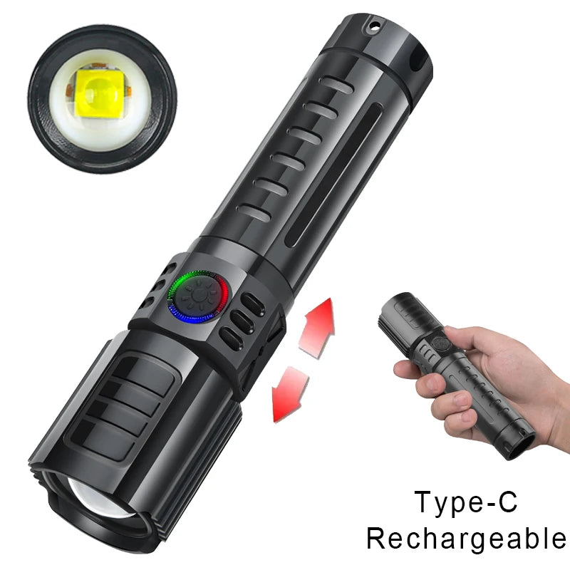 Ultra Helle P70 LED Taschenlampe – 5000 Lumen, Taktische Lampe mit Zoom, Eingebautem 18650 Akku, Perfekt für Notfälle und Outdoor