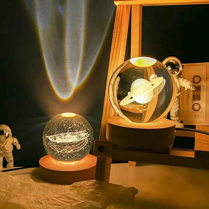 Sonnensystem Kristallkugel Nachtlicht - LED Nachtlampe mit Milchstraße Galaxy, Glaskugel mit Planeten Dekoration