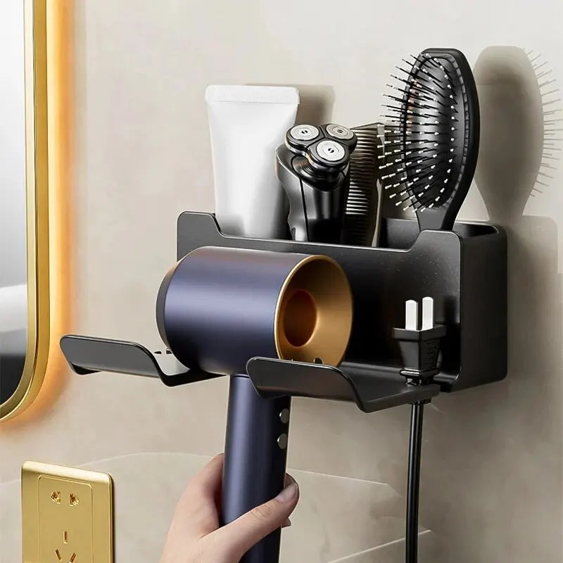 1 Stück 2 in 1 Wand-Haartrocknerhalter – Kunststoff-Halterung für Haartrockner und Glätteisen, praktischer Organizer für das Badezimmer, idealer Stauraum für Haarstyling-Geräte