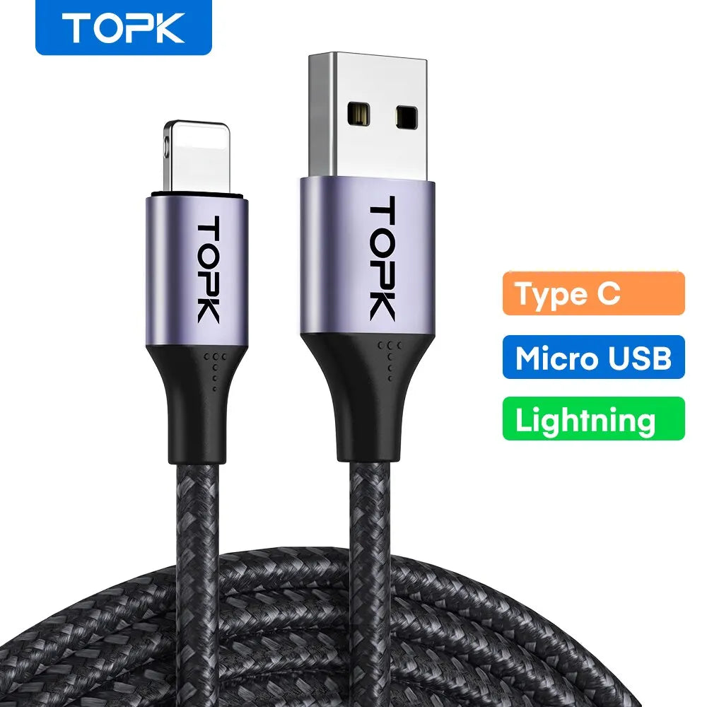 TOPK 3A Type-C & Micro USB Lade- und Datenkabel – Hochgeschwindigkeits-Ladekabel für Xiaomi Redmi Note 10/9, langlebig und leistungsstark