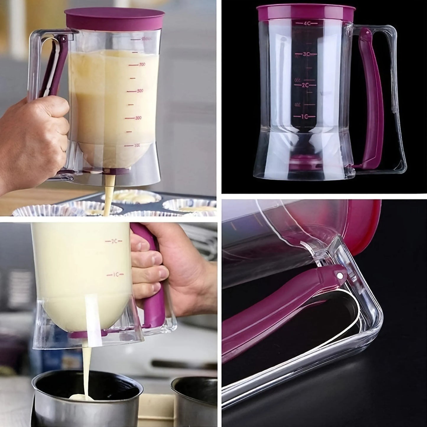 Teigspender für Pancakes, Cupcakes und Muffins – Zusammenklappbarer Dispenser für Waffelteig und andere Backmischungen