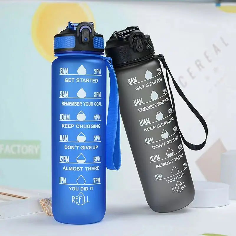 Motivierende Wasserflasche 900/1000ml – Auslaufsichere Trinkflasche für Sport, Gym, Outdoor & Reisen