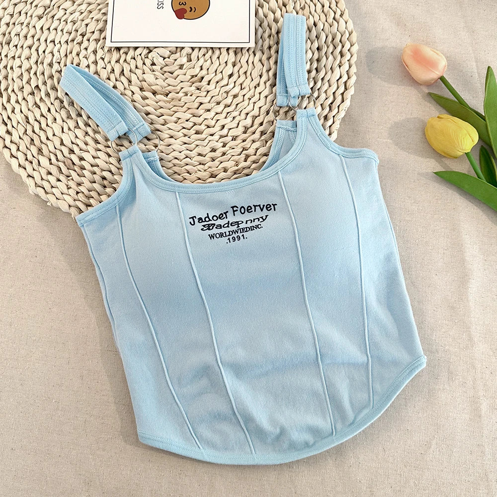 Modische Sommer-Crop-Tops für Frauen – Sexy Camisole mit Letter-Print, Quadrat-Ausschnitt und Polsterung, Y2K Stil, Ärmellos