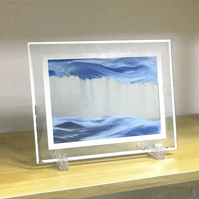 Bewegliches 7-Zoll Sandbild - Runde Glas Tiefsee-Sandlandschaft, Treibsand-Sanduhr, Fließende Kunst
