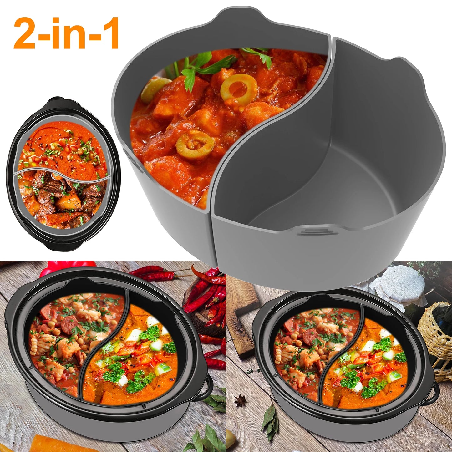 2-teiliges Set Silikon-Trenneinsätze für 6QT Schongarer: Hitzebeständig und auslaufsicher