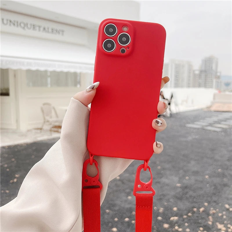 Stylischer Crossbody-Halsriemen aus Silikon für iPhone 15, 14 Pro Max, 13, 12, 11, X, XR, XS Max, 7, 8 Plus - Lanyard-Hülle für bequemes Tragen und optimalen Schutz