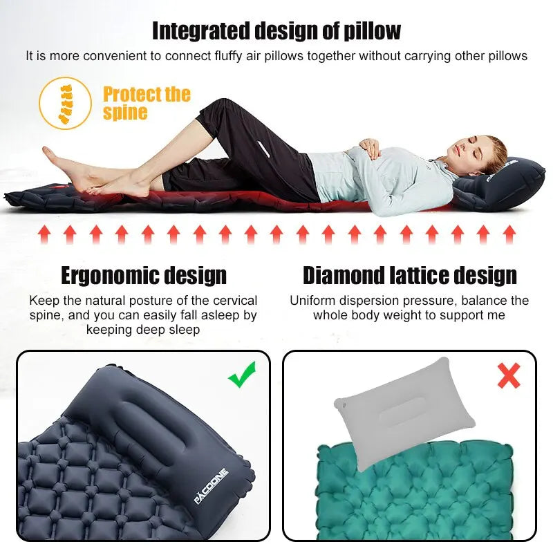 Ultraleichte Outdoor Camping Luftmatratze mit integrierter Luftpumpe und Kissen