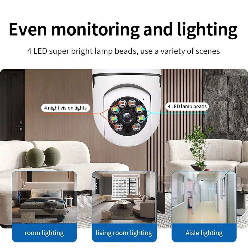 Smart Home 2.4G E27 Glühbirnen-Kamera – 360° Rundumsicht, Nachtsicht, HD IP Schutzkamera mit WLAN für umfassende Sicherheit
