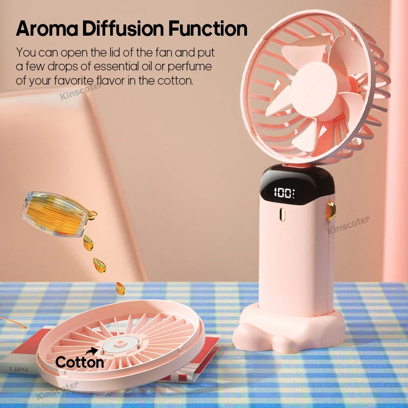 Faltbarer Mini-Handventilator mit USB-Aufladung – Tragbarer 5-Geschwindigkeits-Halsventilator mit Telefonhalter und Display