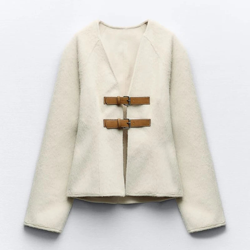 Modische Damenjacke mit V-Ausschnitt – Einreihige Mäntel mit langen Ärmeln für Frühling und Herbst, Elegante und lässige Übergangsjacke