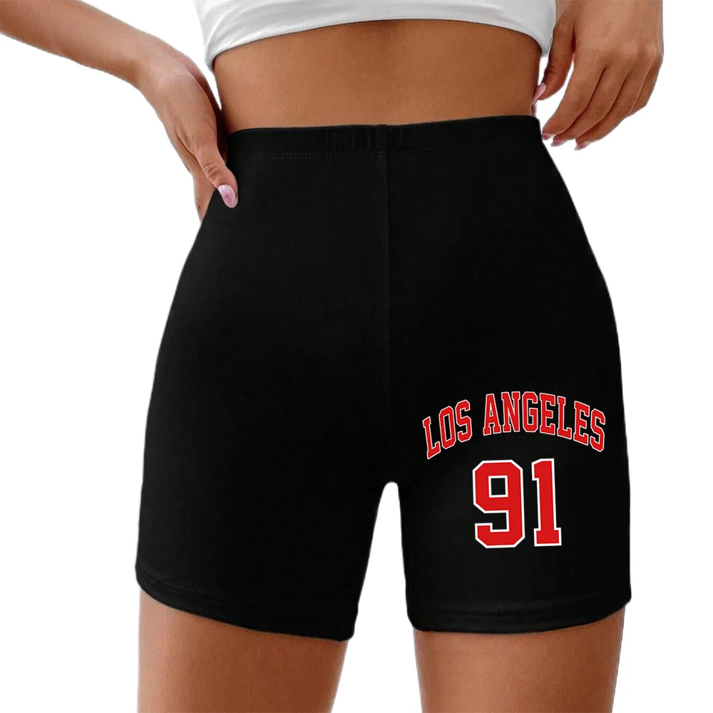 Los Angeles Letter Print Damen Shorts – Elastische Hip-Hop Sommer-Shorts, Atmungsaktive und Bequeme Streetwear, Oversize-Sporthosen