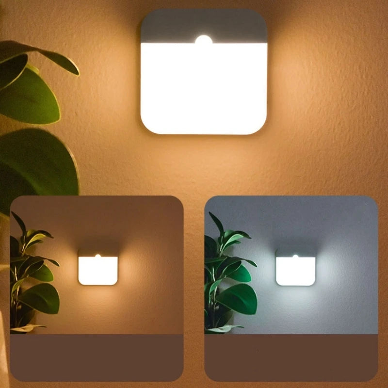 LED-Lampe mit Bewegungssensor und USB-Ladefunktion – Quadratische Leuchte für Schlafzimmer, Küche, Treppen, Flure und Schränke