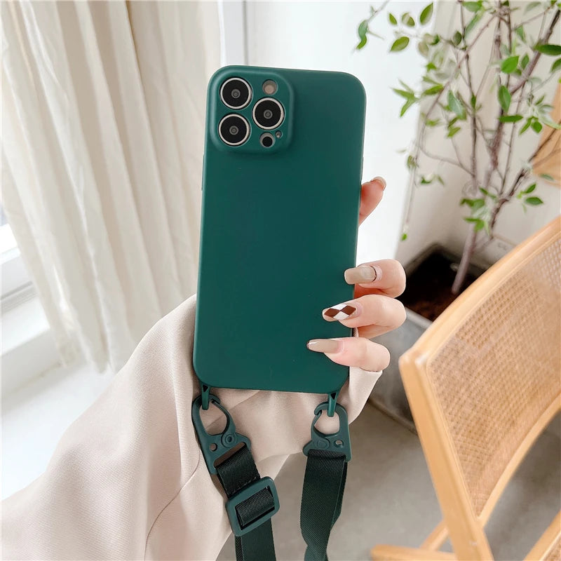 Stylischer Crossbody-Halsriemen aus Silikon für iPhone 15, 14 Pro Max, 13, 12, 11, X, XR, XS Max, 7, 8 Plus - Lanyard-Hülle für bequemes Tragen und optimalen Schutz