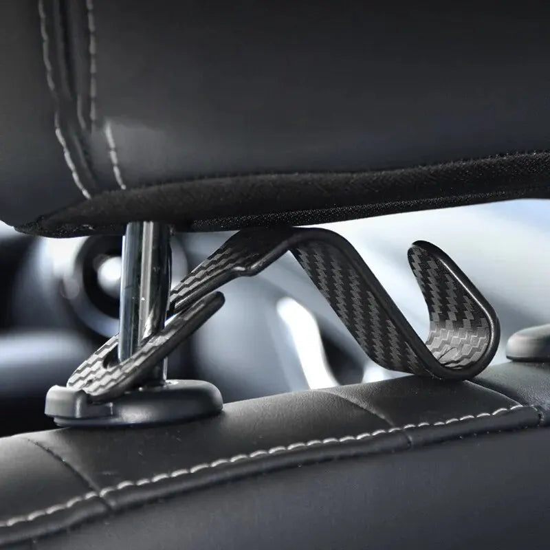 4er-Set Versteckte Autositzhaken – Multifunktionale Haken mit Carbonfaser-Textur für die Rückseite des Autositzes, kreative und vielseitige Befestigung