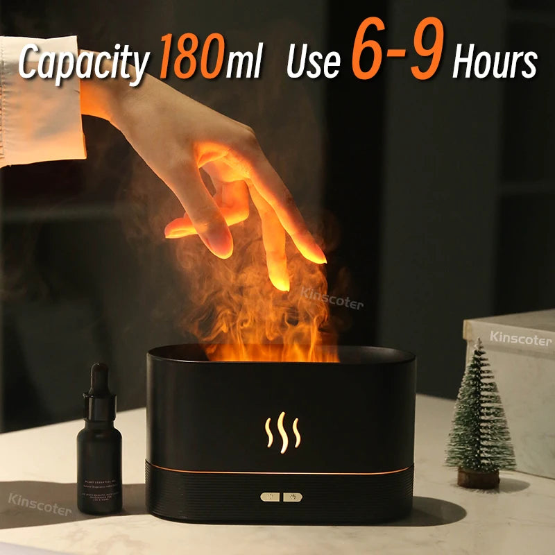 Aroma-Diffuser Luftbefeuchter - Ultraschall Nebelhersteller mit LED-Flammenlampe und ätherischen Ölen