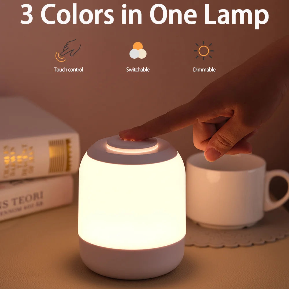 LED-Nachtlicht Touch Lampe – Tischlampe mit Berührungssensor, Nachttischlampe für das Schlafzimmer, tragbare USB-LED-Lampe, ideal als Schreibtischleuchte oder Geschenk für Kinder