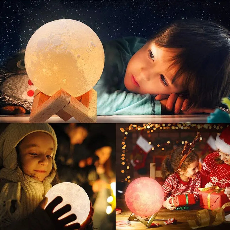 Wiederaufladbare 3D Mondlampe mit LED-Beleuchtung – Touch-funktionale Nachttischlampe für Kinder und Erwachsene, Perfekte Tischlampe für Schlafzimmer Dekoration und Geschenke